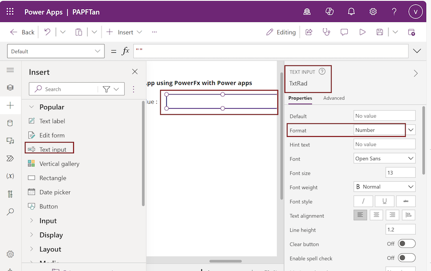 Insert a TextInput control